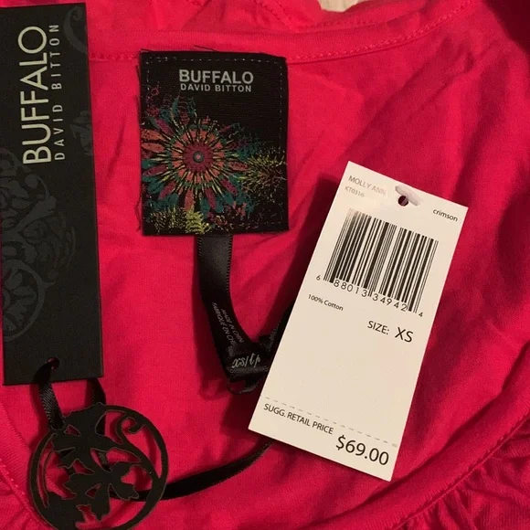 Buffalo Molly Ann XS top with smocking, U-neck, NWT, crimson - Picture 5 of 8